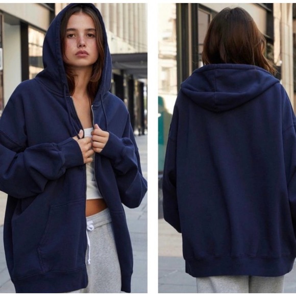 Hill House Jackets & Blazers - HILL HOUSE Navy Teddy Zip Up Long Sleeve Hooded Jacket Size Medium